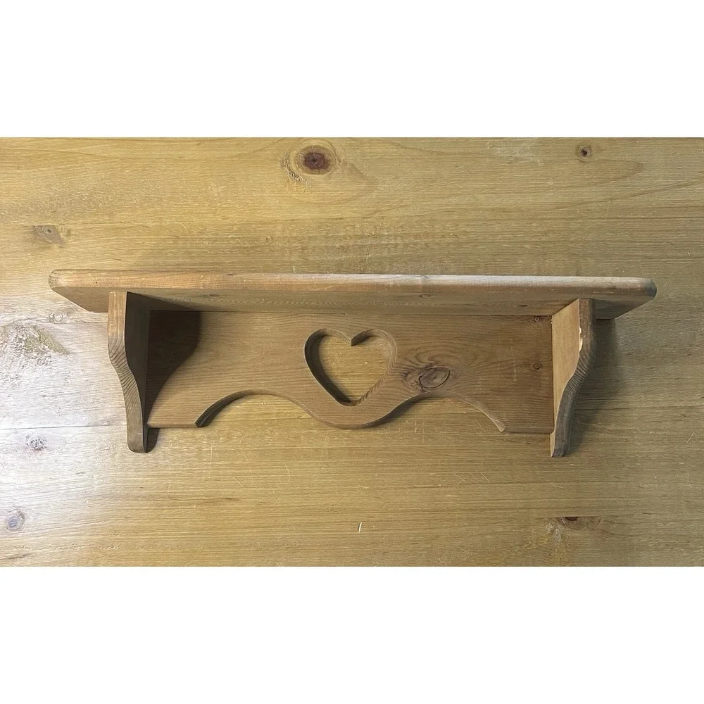 Vintage Wood Heart Cutout Wall Shelf Rustic Primitive Farmhouse Decor 24